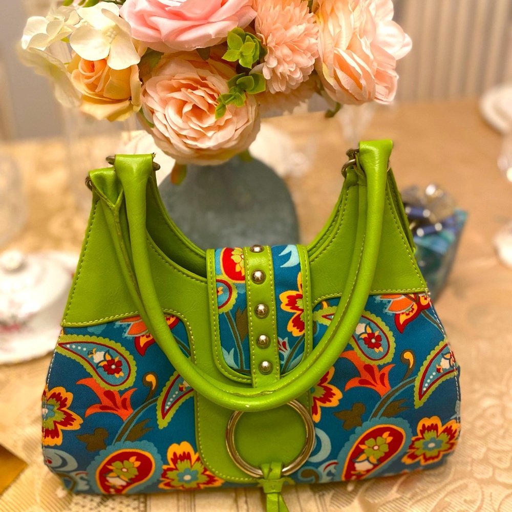 St John Bay green and floral shoulder bag - Picture 1 of 7